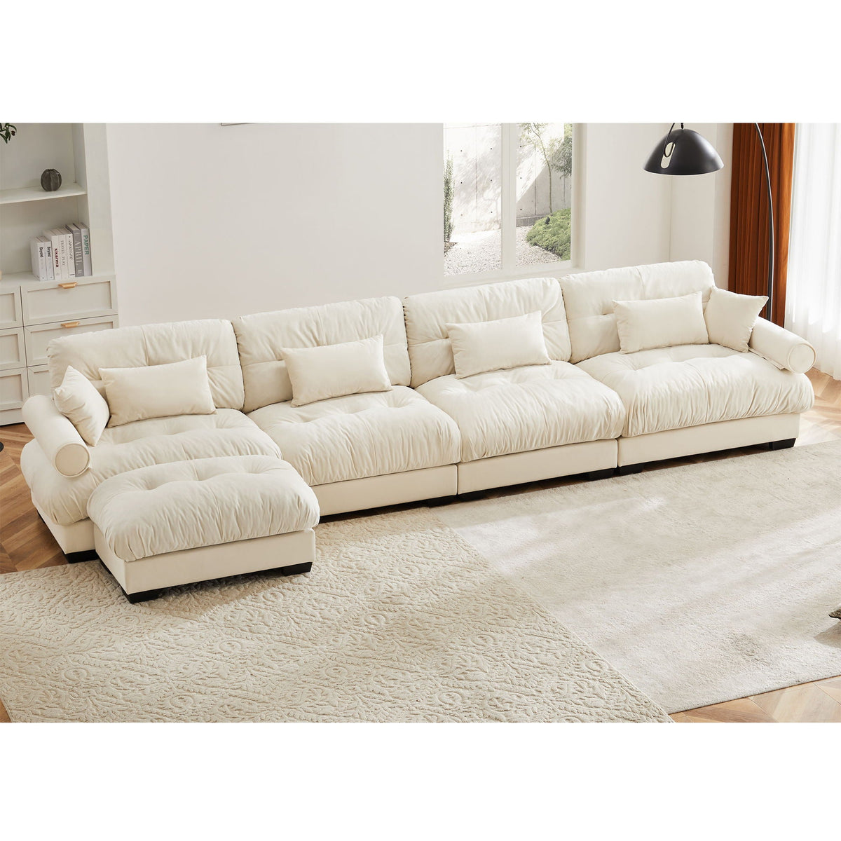 Oversized Modular Sectional Sofa with Movable Ottoman - Fabric, Multiple Colors