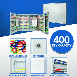 Adjustable Key Cabinet with Lock - Multiple Sizes, Gray or Black