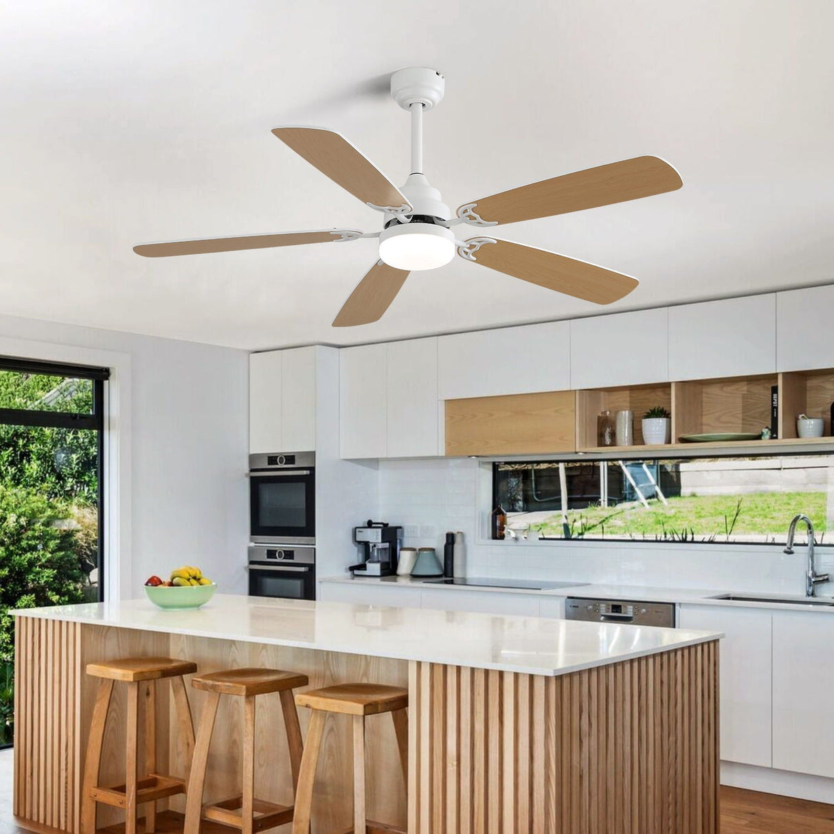 Ceiling Fan With LED Light, 6 Speed Wind, 5 Blades, Remote Control DC Motor