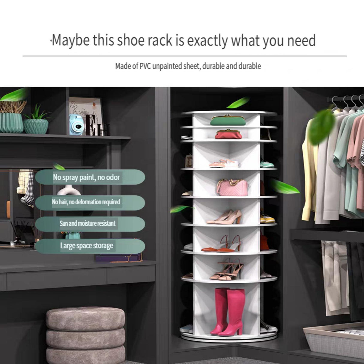 8 Tier Rotating Shoe Rack Tower - White Shoe Organizer