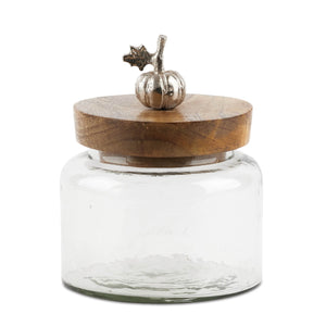 Glass-Canister-with-Mango-Wood-Lid-and-Pumpkin-Accent-(Set-of-2)-Halloween-Decor