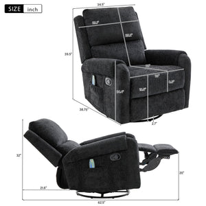 Manual Recliner Massage Chair with Swivel Rocker and 8 Massage Modes
