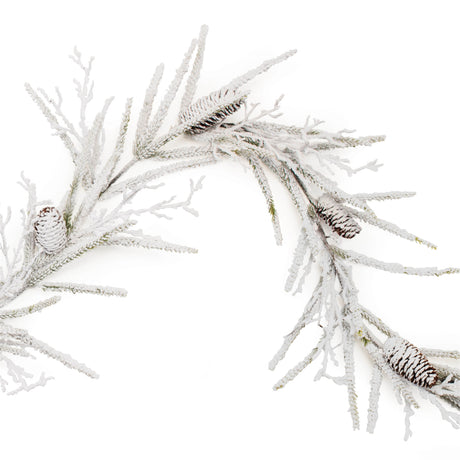 Flocked pine and pinecone garland 6'l