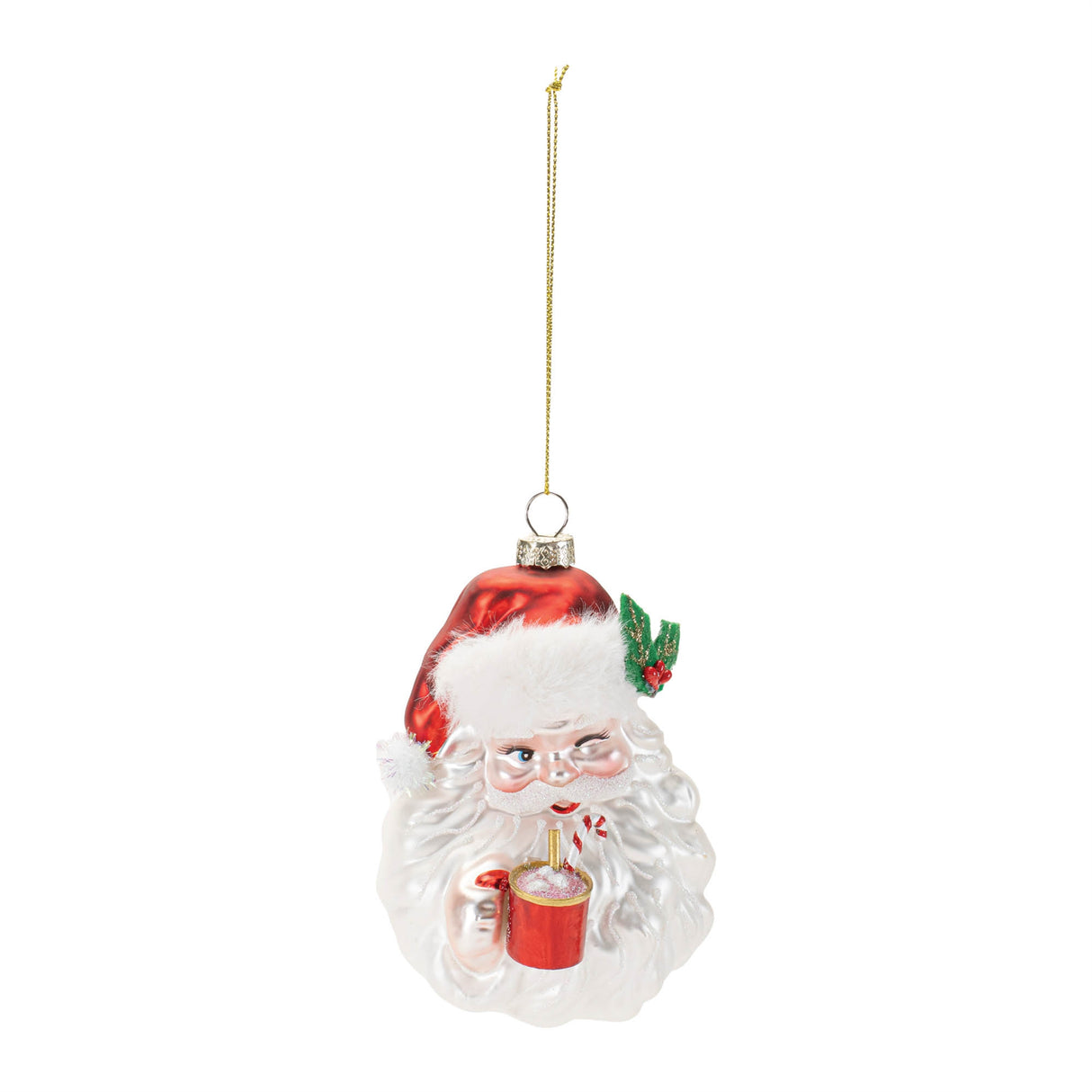 Glass santa with hot cocoa ornament (set of 6)