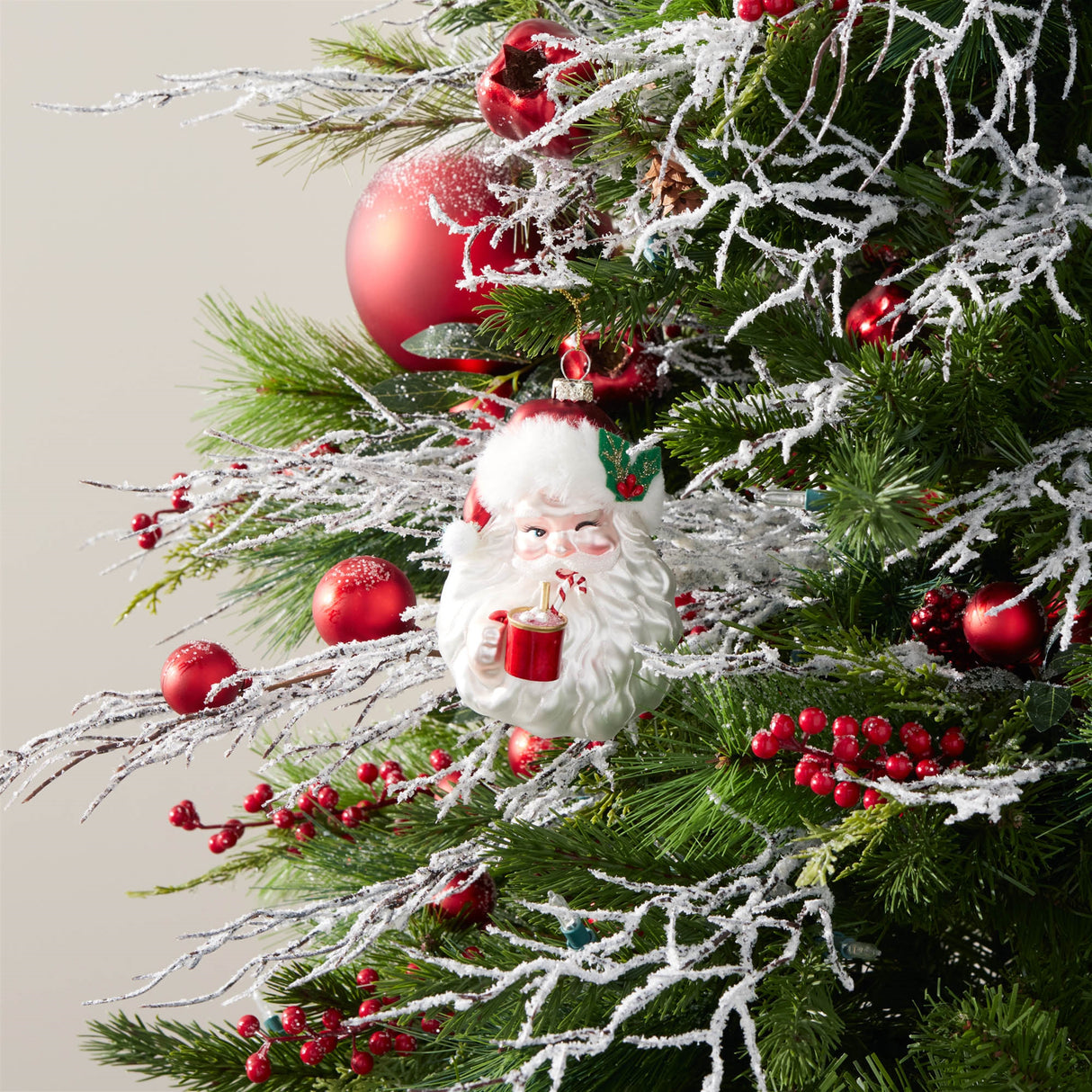 Glass santa with hot cocoa ornament (set of 6)