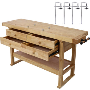 60-Inch Workbench with 4 Drawers and Bar Clamps