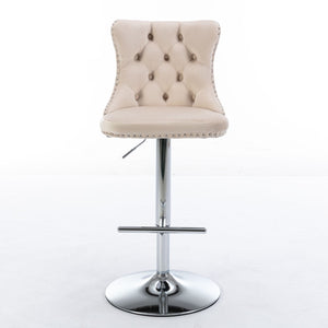 Swivel Barstools Adjusatble Seat Height From 25-33", Modern Upholstered Base Bar Stools With Backs Comfortable Tufted For Home Pub And Kitchen Island (Set of 2)