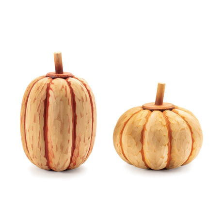 Carved fir wood pumpkin décor (set of 2)