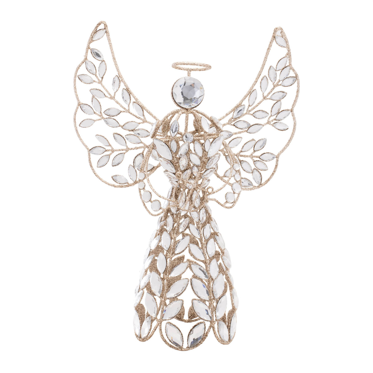 Jeweled metal angel tree topper 13"h