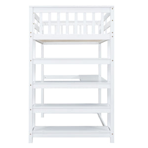 Loft Bed With Storage Shelves And Under Bed Desk