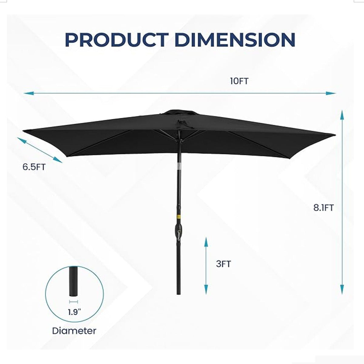 Rectangular Patio Umbrella With Crank Tilt, Polyester UV-Resistant Canopy