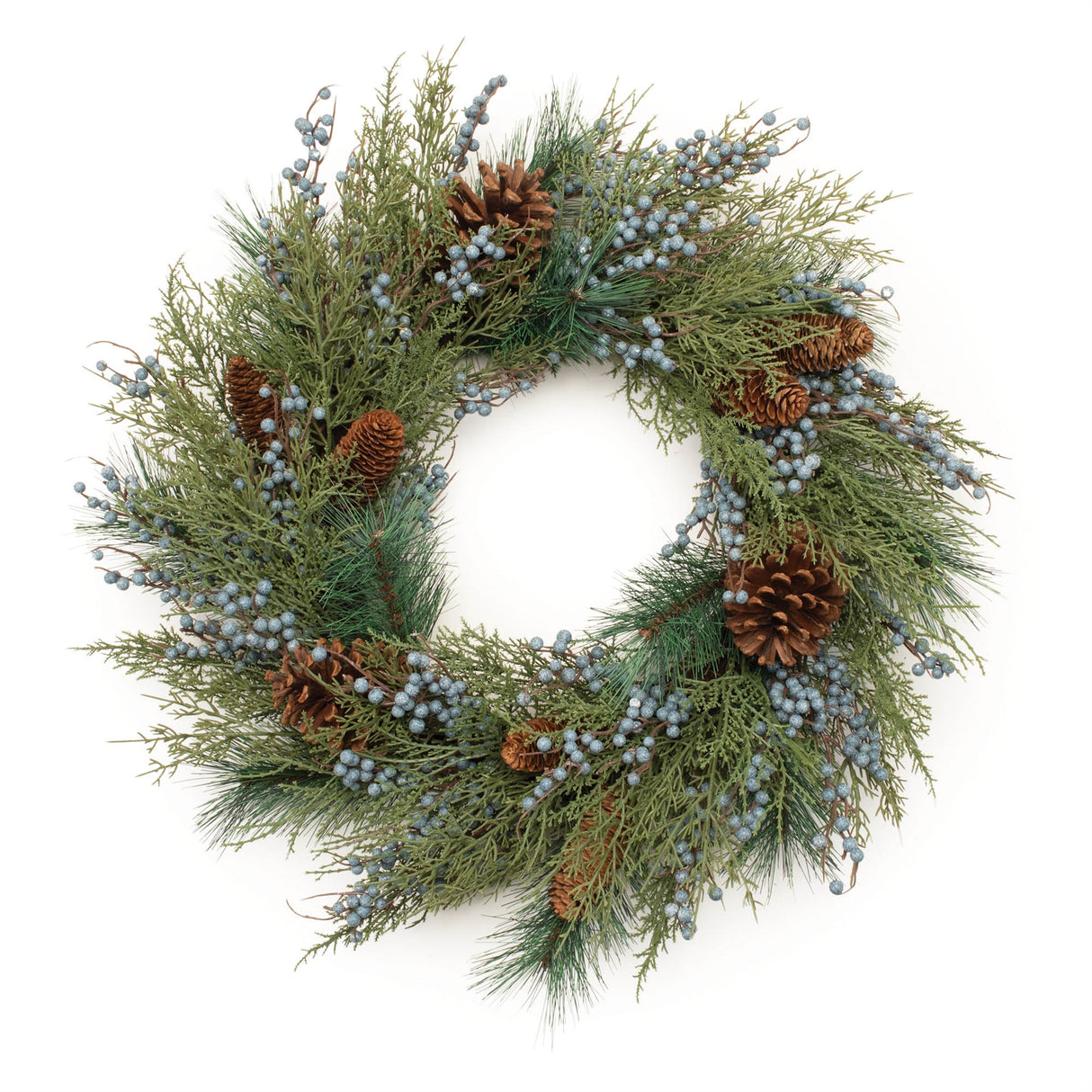 Mixed pine juniper and pinecone wreath 24"d