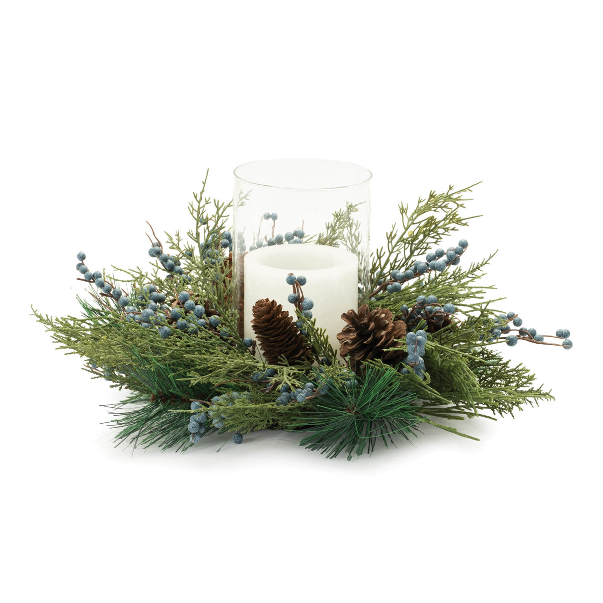 Mixed pine juniper candle holder 19"d