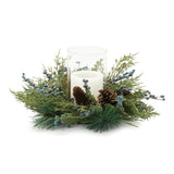 Mixed pine juniper candle holder 19"d
