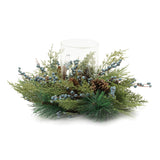 Mixed pine juniper candle holder 19"d