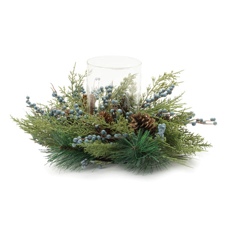Mixed pine juniper candle holder 19"d