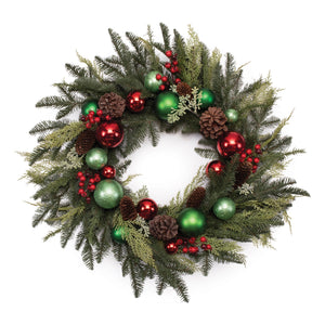 Mixed Pine Ornament and Pincone Wreath 28"D
