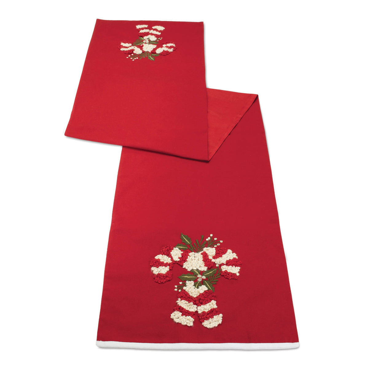 Embroidered candy cane table runner 72"l