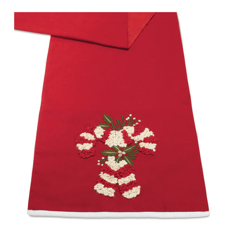 Embroidered candy cane table runner 72"l