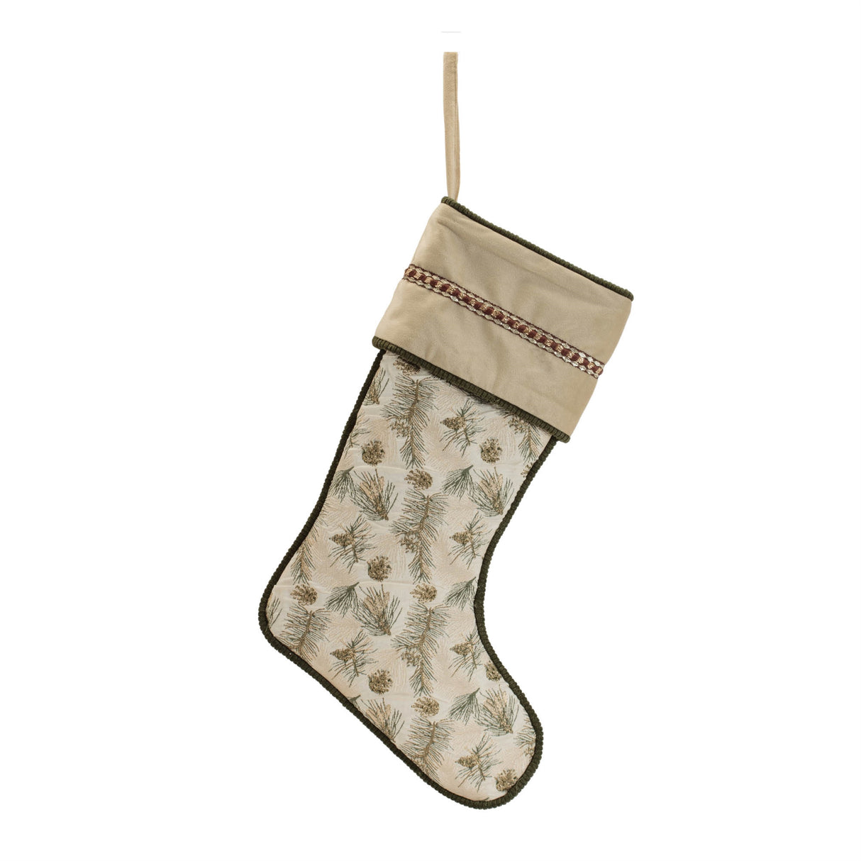 Pine and pinecone print stocking 20"h