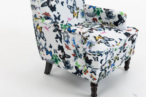 Upholstered Accent Chair, Vintage Armchair with Linen Fabric and Nailhead Trim
