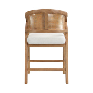 Wooden Frame Counter Stool with Rattan Back - Set of 2