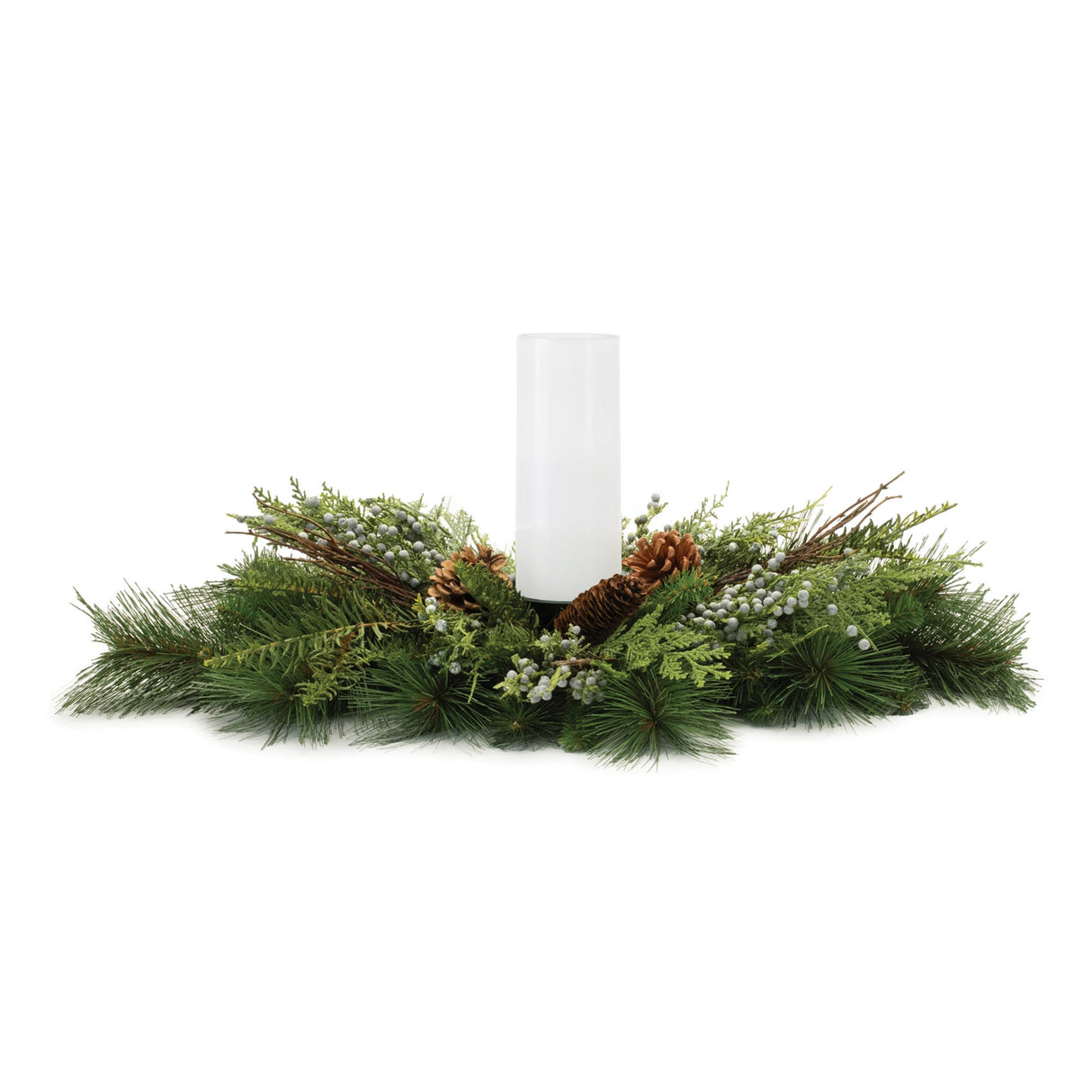 Mixed pine juniper candle holder 28"l
