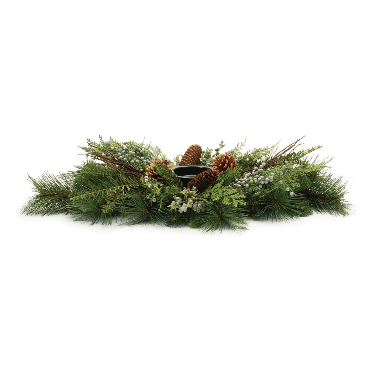Mixed pine juniper candle holder 28"l