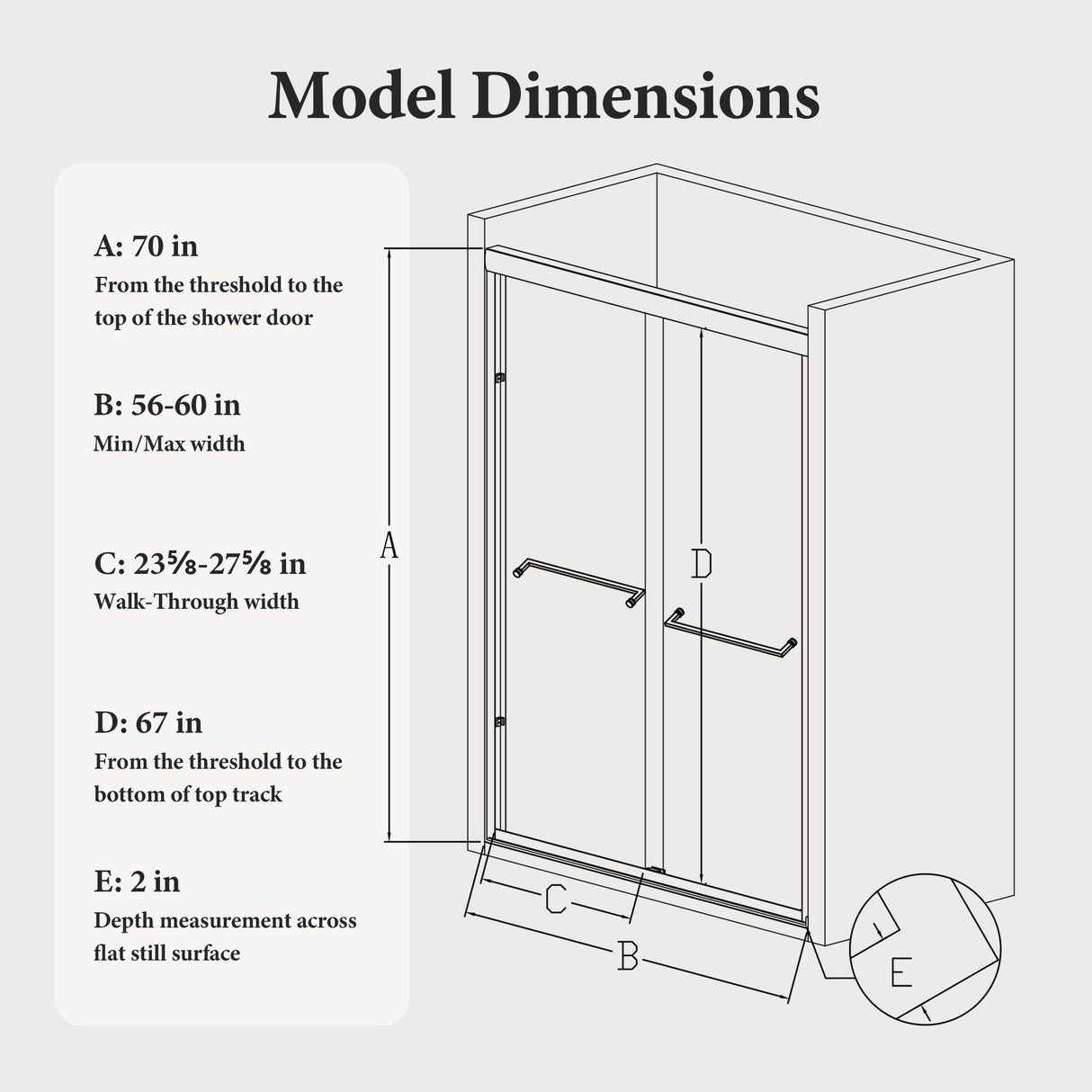 56"-60"W x 70"H Semi-Frameless Double Sliding Shower Door