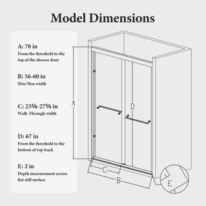56"-60"W x 70"H Semi-Frameless Double Sliding Shower Door