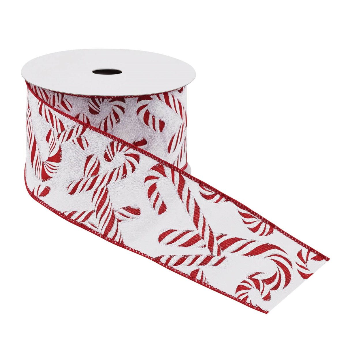 Candy cane print wired ribbon (set of 2)