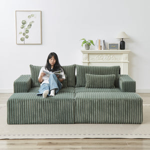87' Oversized Sectional Lounge Chaise with Plush Corduroy Fabric