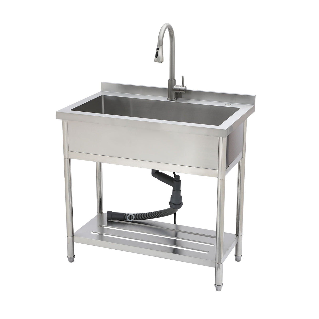 Stainless Steel Freestanding Utility Sink with Pull-Out Faucet