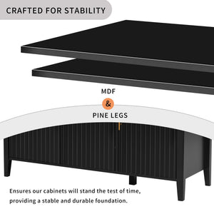 U-Style Wavy 3-Door Sideboard with Solid Pine Legs