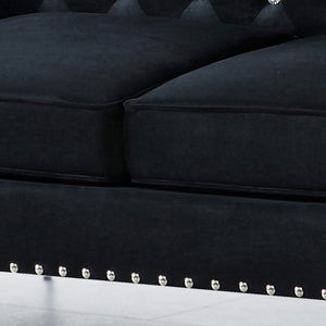 Wide Sofa With Jeweled Buttons Square Arm, 2 Pillows