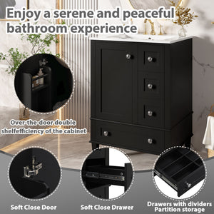 Bathroom Vanity With Integrated Basin, Soft Close Drawers, Door Mounted Double Layer Shelf