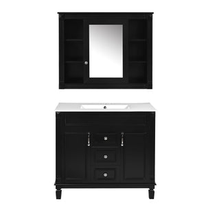 Bathroom Vanity with Top Sink, Mirror Cabinet, 2 Soft Closing Doors & 2 Drawers