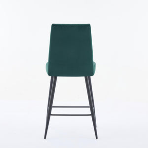 Adjustable Iron Feet Velvet Green Bar Chairs Set of 2