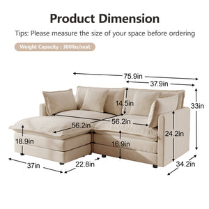 Chenille Two-Seater Sofa with Ottoman