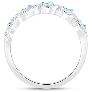 0.54 Carat Genuine Aquamarine and White Topaz .925 Sterling Silver Ring