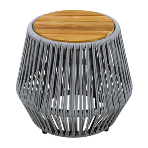 Acacia Wood Side Table with Grey Rope Design