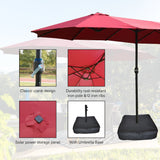 15x9ft Large Double-Sided Rectangular Outdoor Patio Umbrella with Light and Base - Red