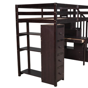 Loft Bed With Storage Drawers, Desk And Stairs With Shelves