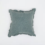 Stonewashed Linen Throw Pillow with Handworked Edges & Fringe - 22x22