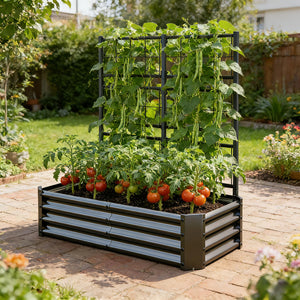 4x2x1FT Galvanized Raised Garden Bed with Arch Trellis