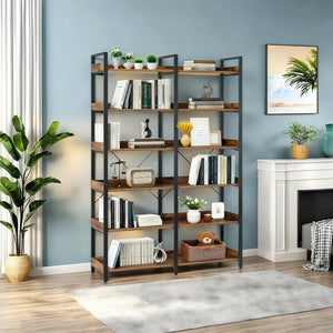 6-Tier Industrial Bookshelf With 12 Open Shelves