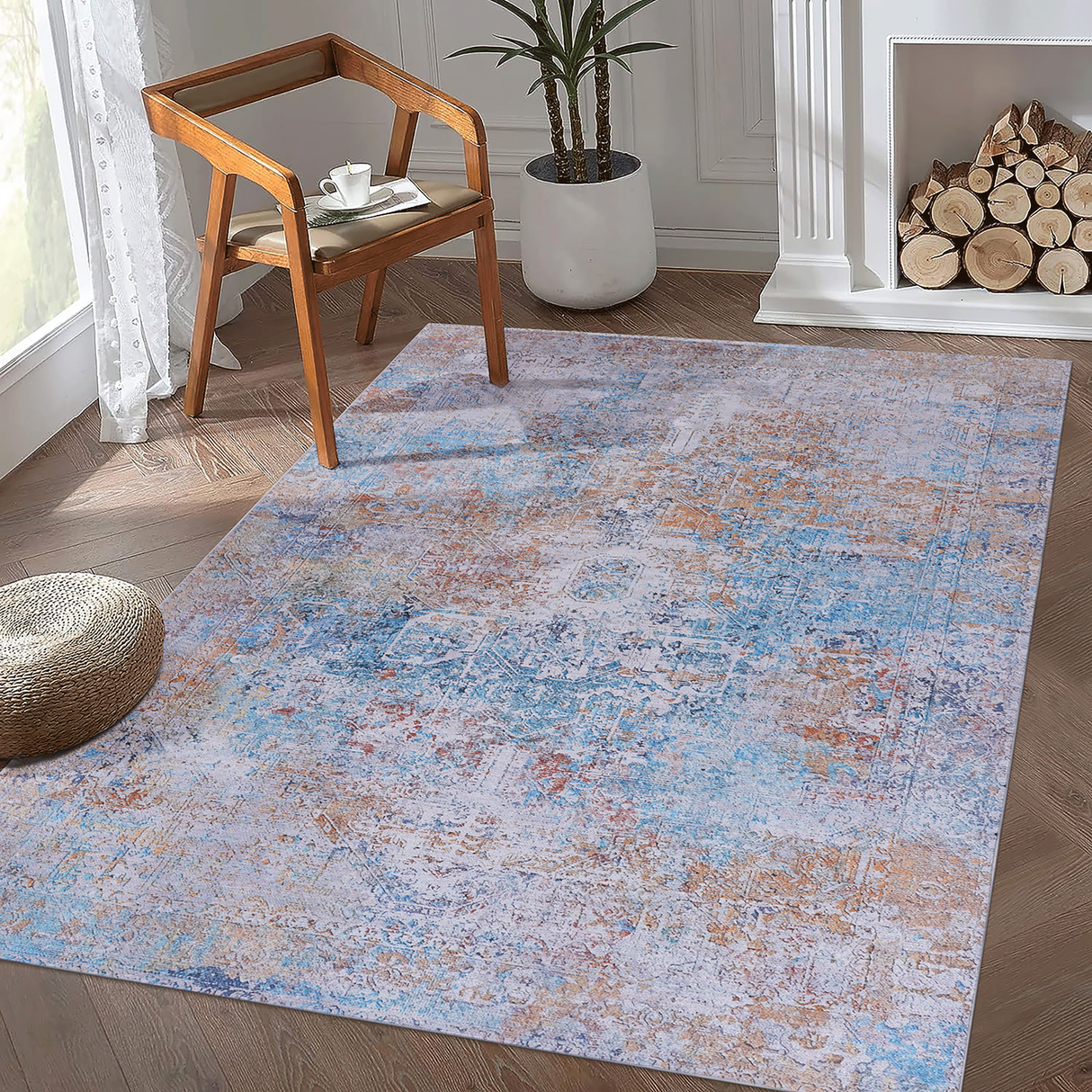Naar area rug 3x5, washable rug, low-pile, non-slip, non-shedding, foldable, kid & pet friendly - area rugs for living room, bedroom, kitchen, dining room rug - perfect gifts, (yellow, 3' x 5')