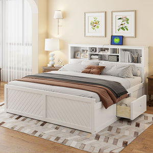 Platform Bed With Multi Storage Headboard, USB And Drawers