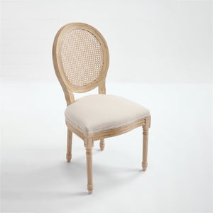 French Country Dining Chairs Set of 2 with Rattan Back - Beige Upholstery