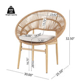 Cyril Outdoor Wicker Papasan Style Dining Chairs with Teak Legs - Set of 2